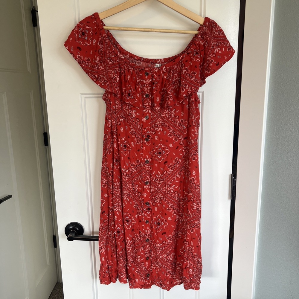 Mudd Dress Red Country Festival Bandana Off-shoulder Small Paisley